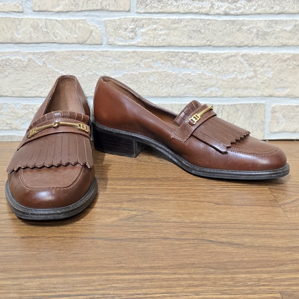 ETIENNE AIGNER  Brown Leather Horsebit Kiltie Loafers 6.5M Preppy